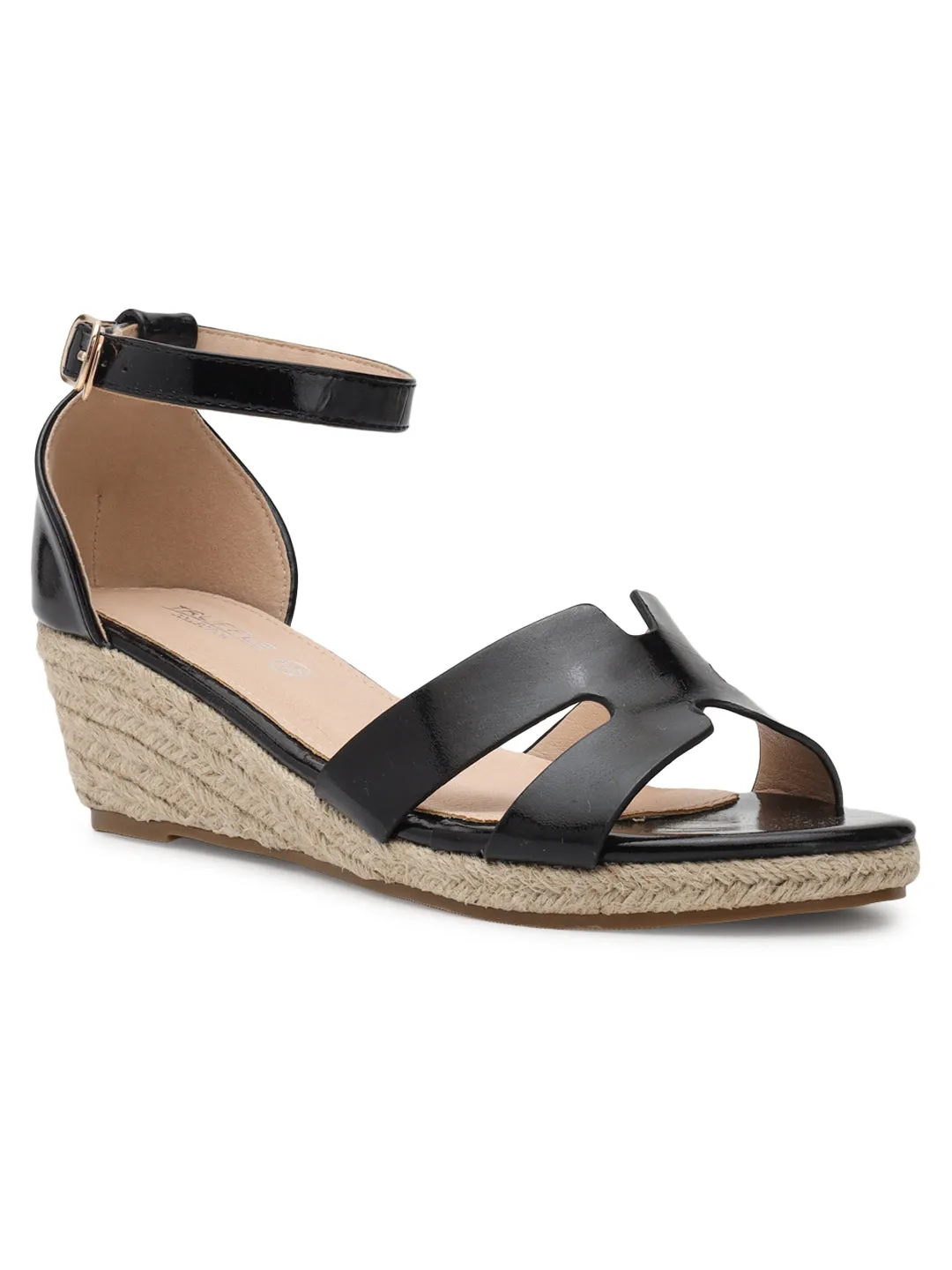 Black PU Stylish Buckle Wedges (TC-RS3659-BLK)