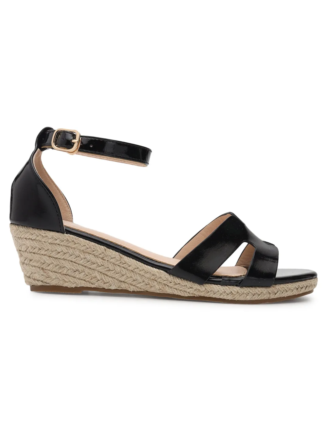 Black PU Stylish Buckle Wedges (TC-RS3659-BLK)