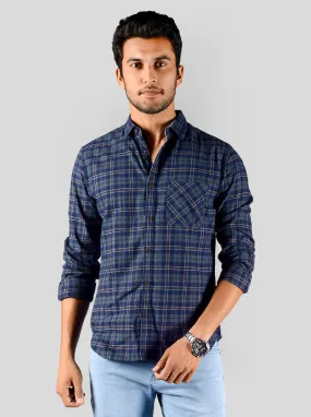 Blue & Olive Green Checked Slim Fit Casual Shirt | Greenfibre