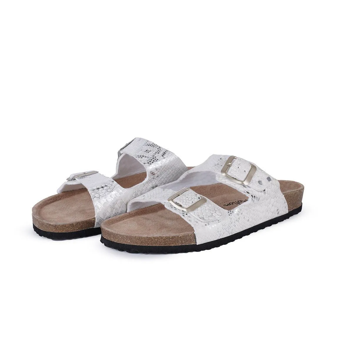 Blue Motion Strap Sandals Sliders Leather White Colour For Women