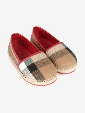 Burberry Girls Red & Canvas Check Espadrilles