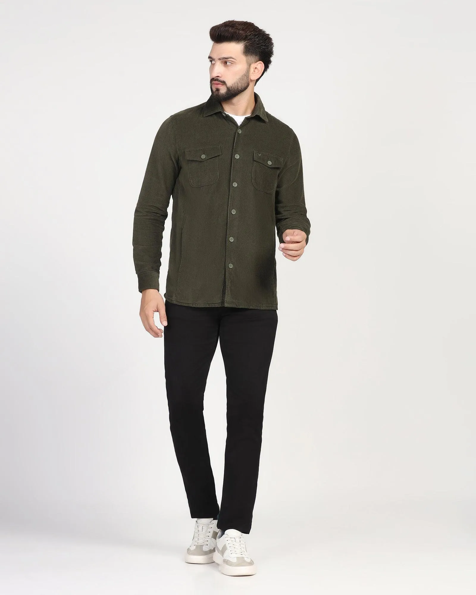 Casual Olive Textured Overshirt - Miami