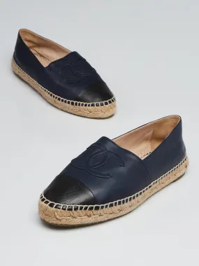 Chanel Navy And Black Leather Espadrilles