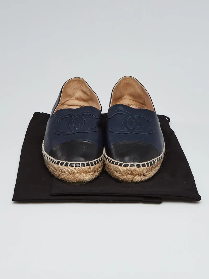 Chanel Navy And Black Leather Espadrilles