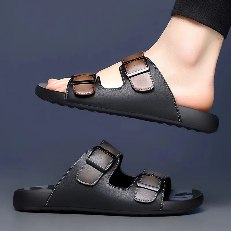 Comfortable Double Buckle Patent Leather Sandals