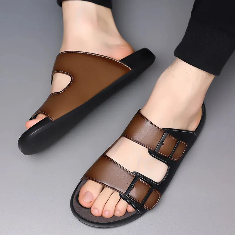 Comfortable Double Buckle Patent Leather Sandals