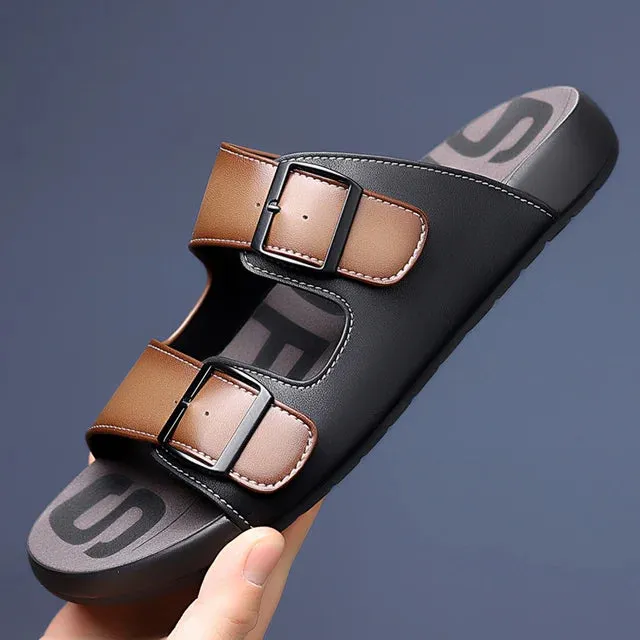 Comfortable Double Buckle Patent Leather Sandals