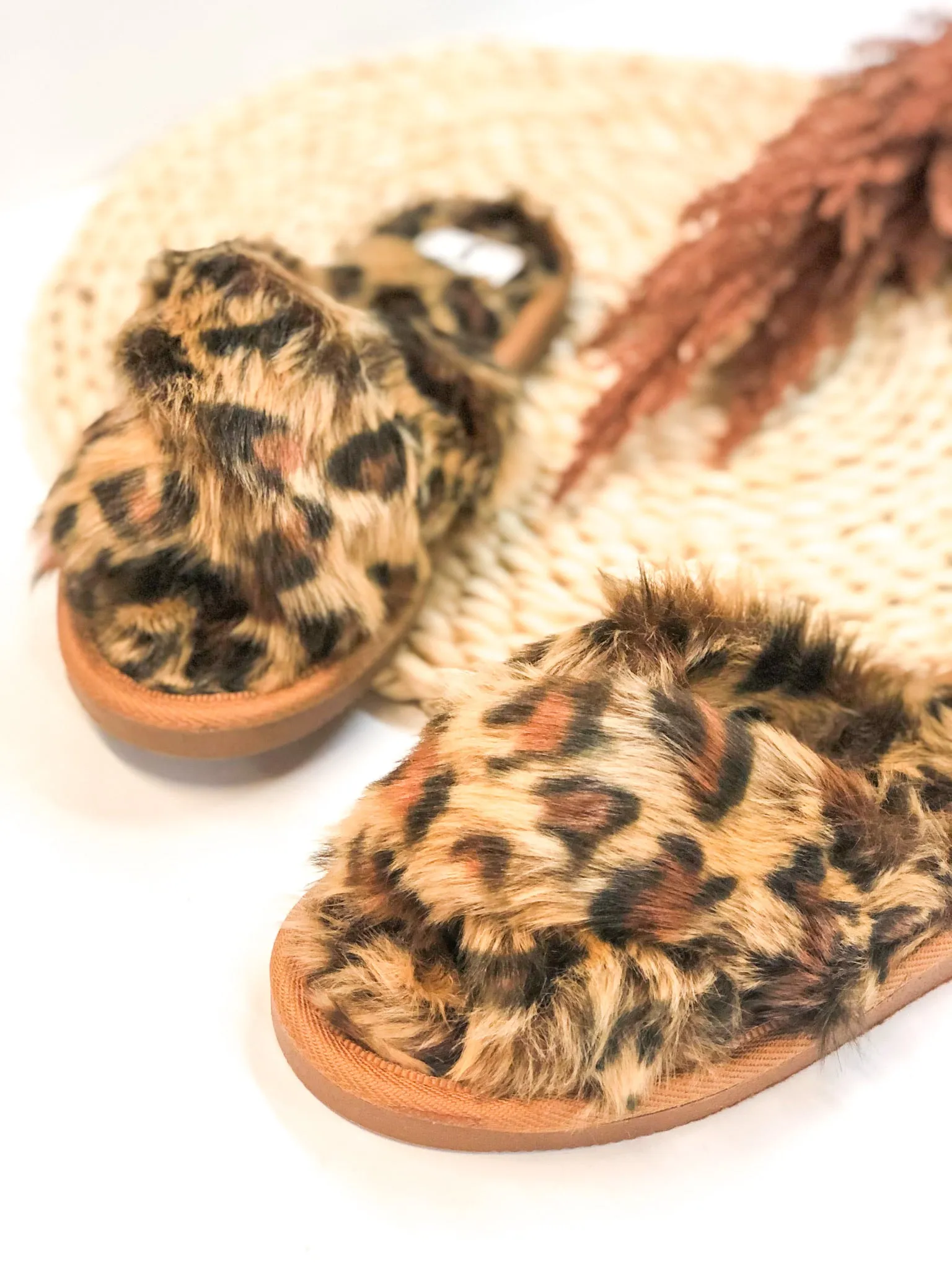 Corky's | Slumber Criss Cross Slide On Furry Slippers in Leopard