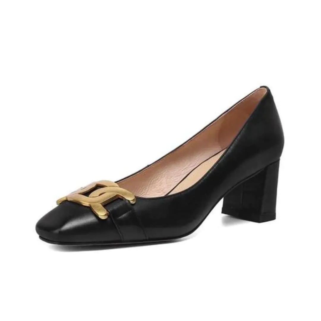 Cristy Women's Elegant Leather Pumps Black Shoes