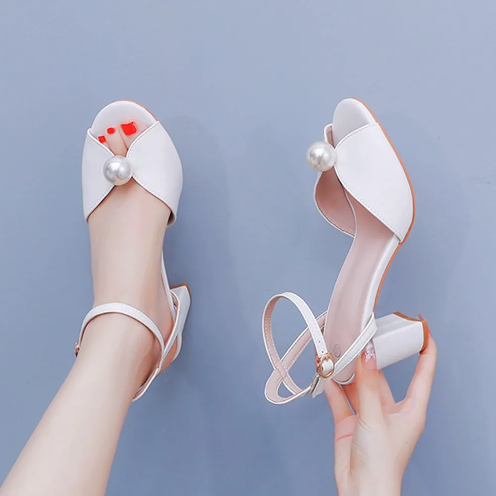 Elegant Pearl Open Toe Ankle Strap Wedding Shoes