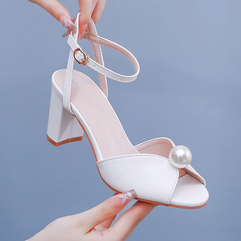 Elegant Pearl Open Toe Ankle Strap Wedding Shoes