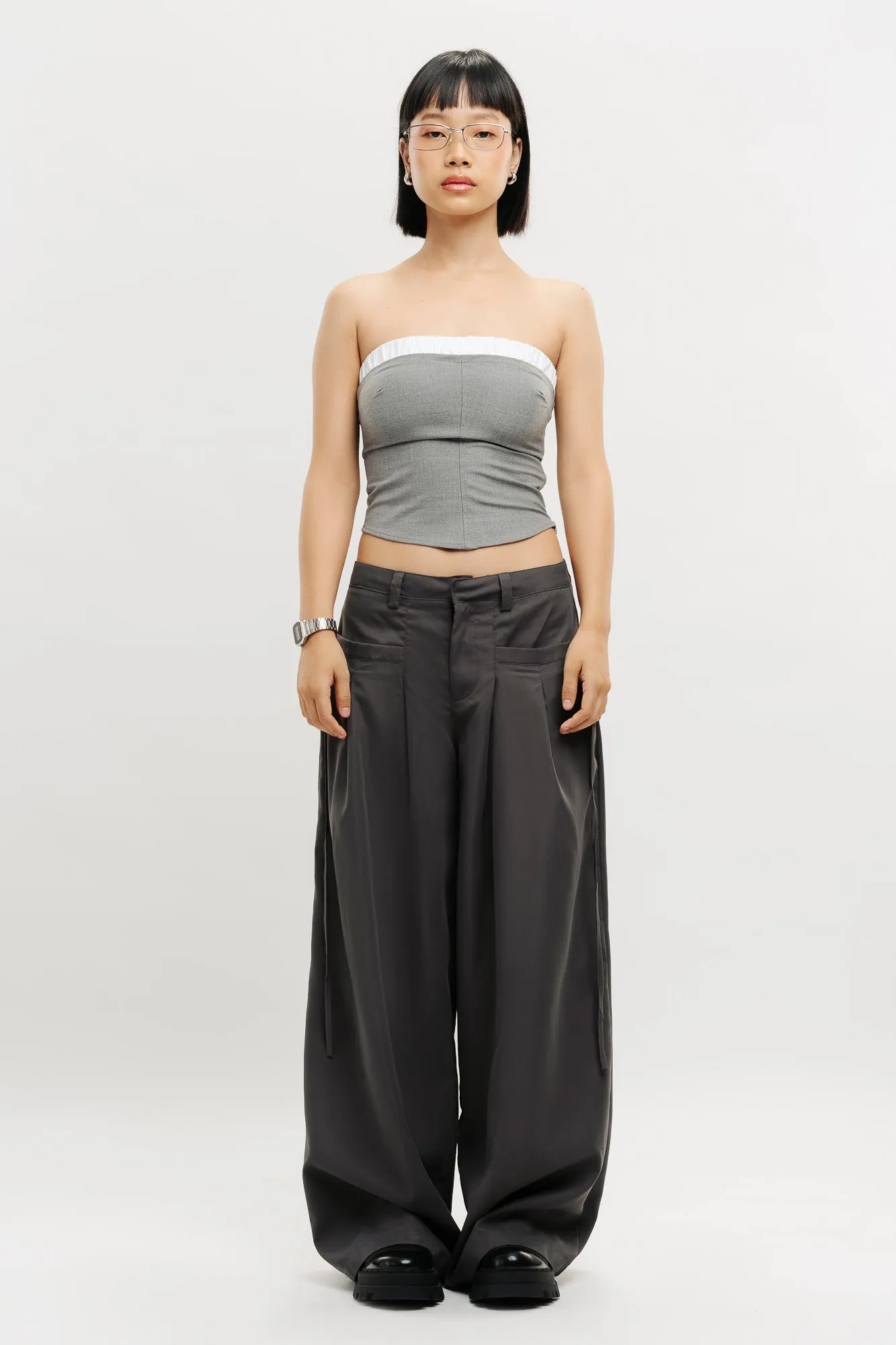 Grey Muave Front Pleated Pants