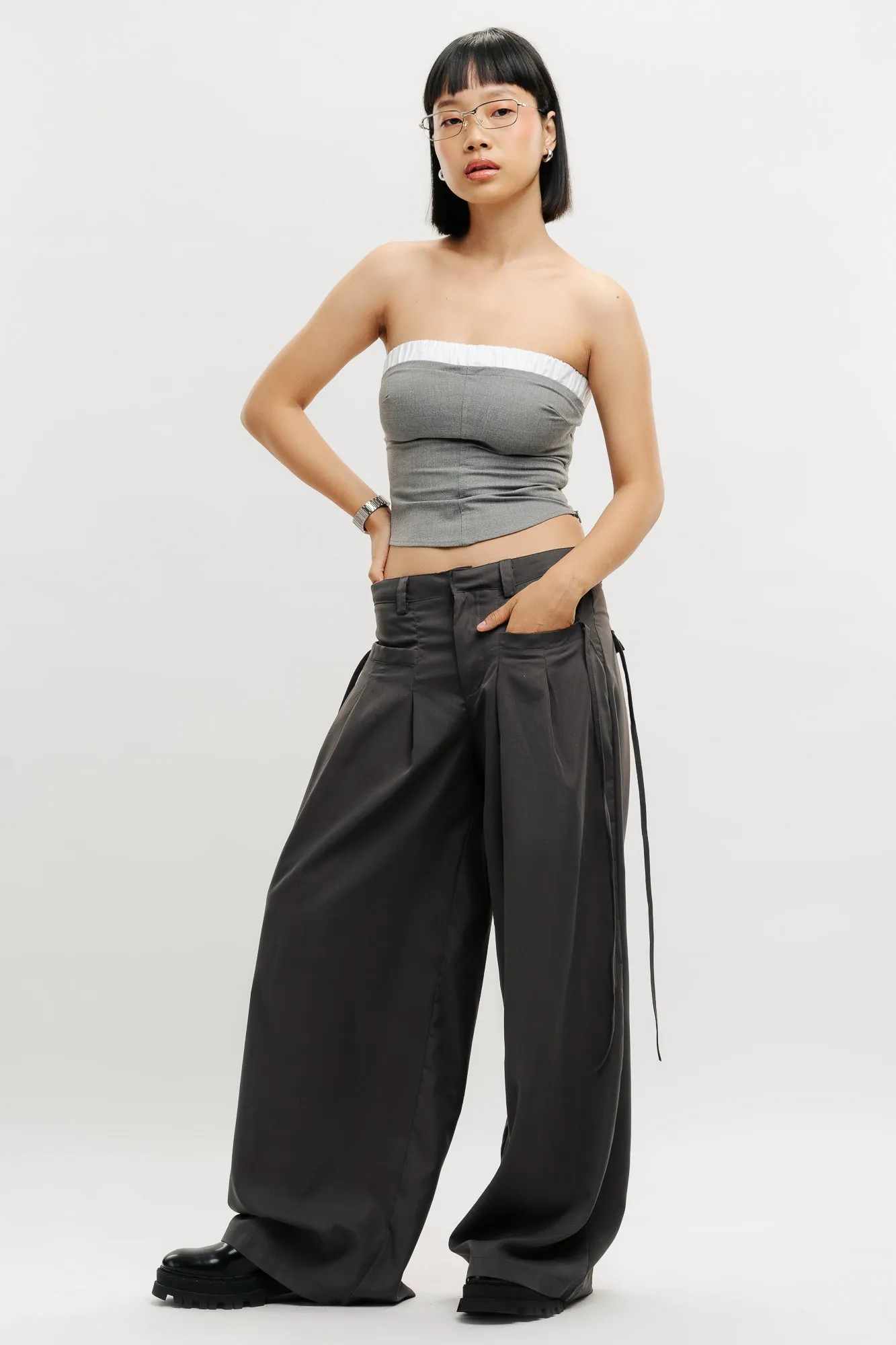 Grey Muave Front Pleated Pants