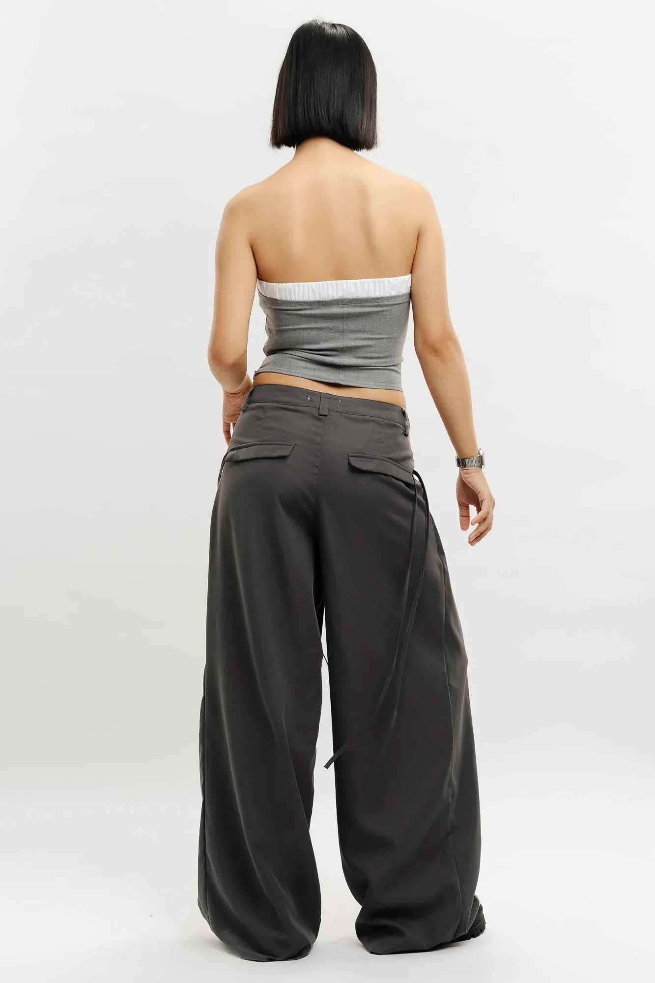 Grey Muave Front Pleated Pants