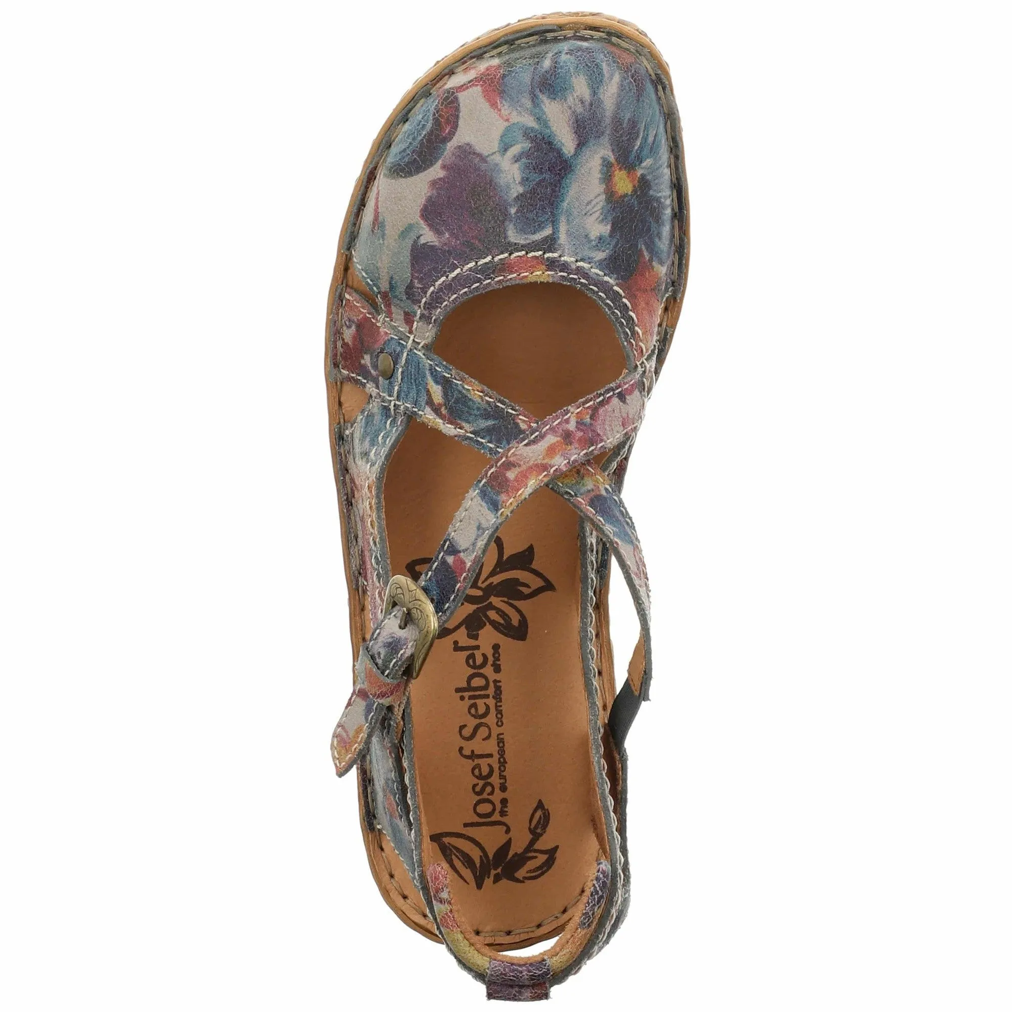 Josef Seibel Rosalie 13 Graphite Flower Multi Leather Walking Sandals