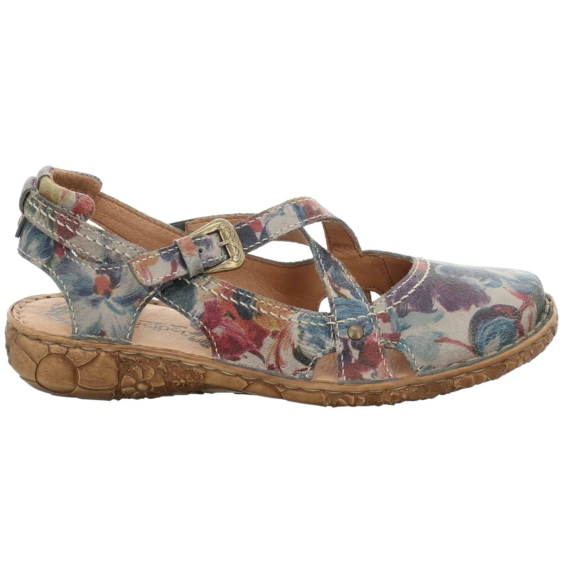 Josef Seibel Rosalie 13 Graphite Flower Multi Leather Walking Sandals