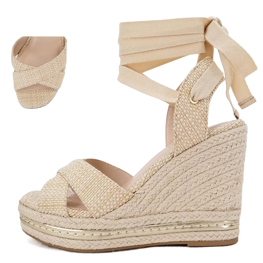 Lock Open Toe Lace Up Espadrille Wedges *FINAL SALE*