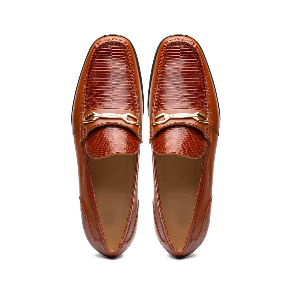 Marco Di Milano Hugo Lizard And Calfskin Cognac Bit Loafers