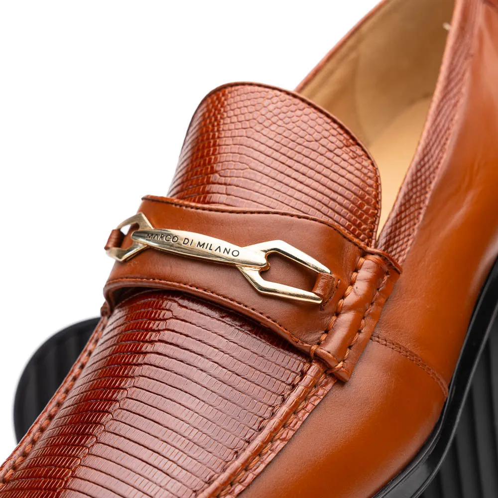 Marco Di Milano Hugo Lizard And Calfskin Cognac Bit Loafers