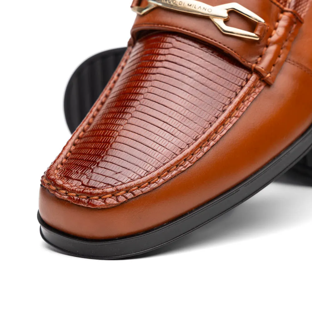 Marco Di Milano Hugo Lizard And Calfskin Cognac Bit Loafers