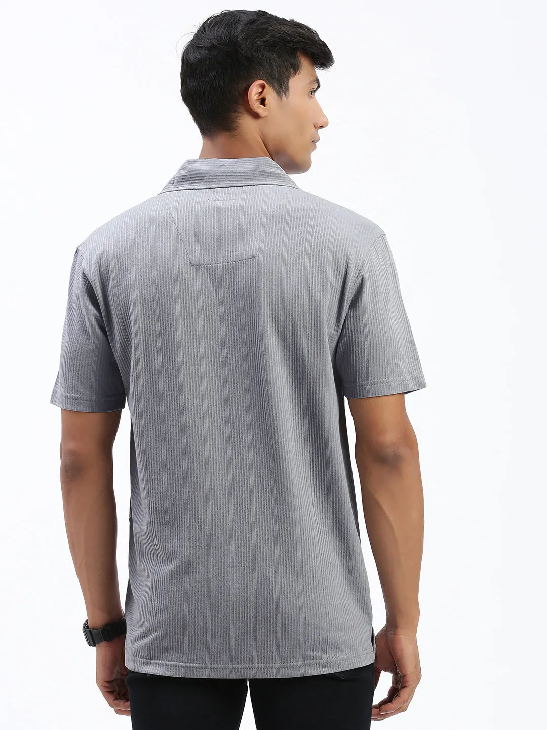 Men Solid Grey Relaxed Fit Shirt