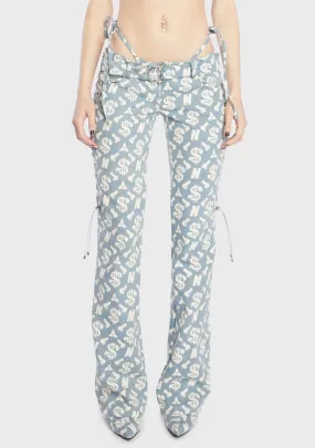 Monogram Denim Low Cut Lace Up Pants