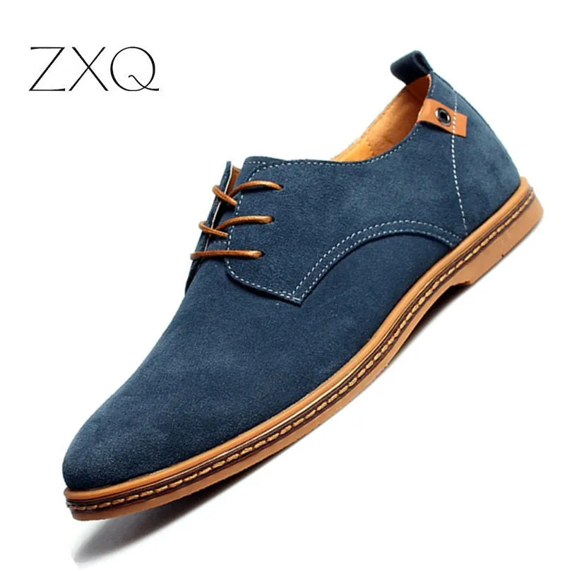 New spring men flats lace up male suede oxfords men leather shoe