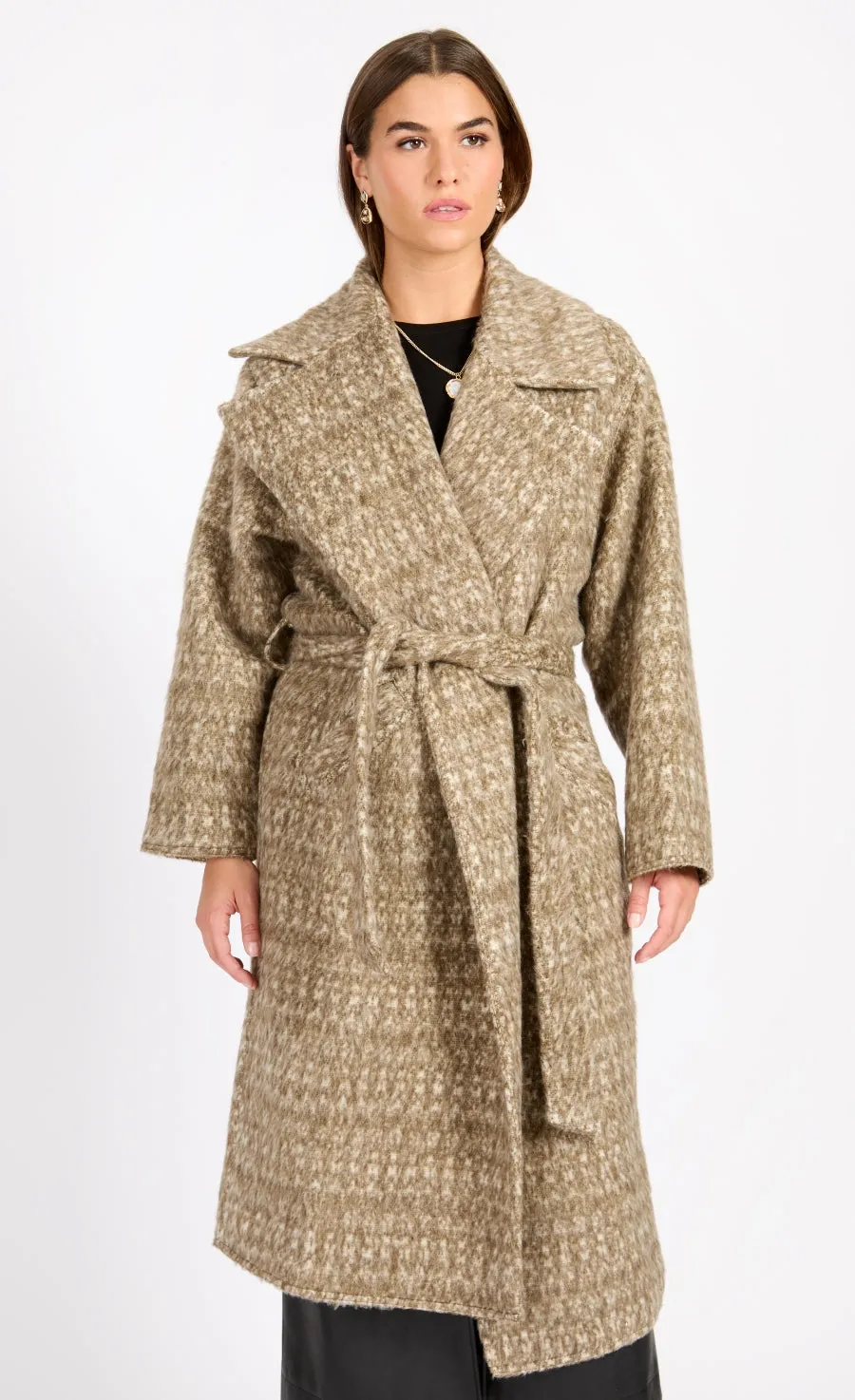 Oatmeal Wool Blend Coat by Vogue Williams