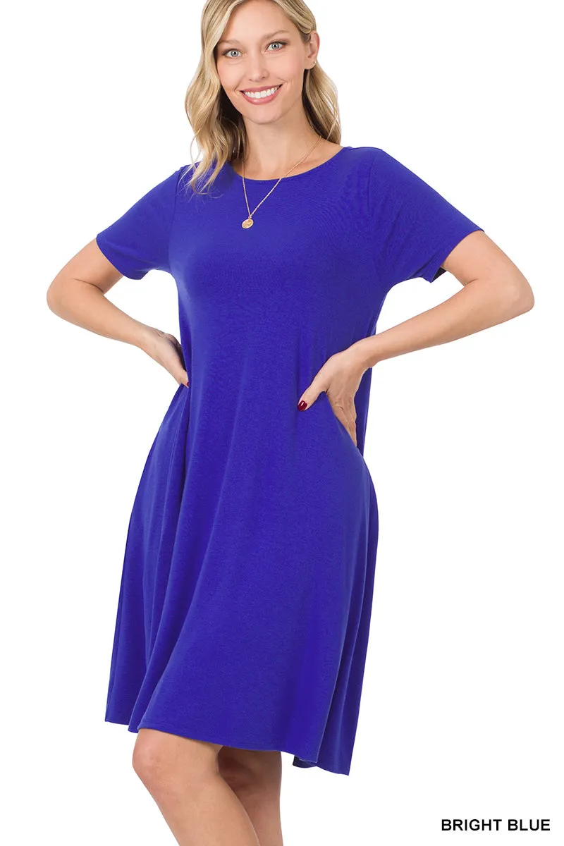 Plus Size Short Sleeve Flared T-Shirt Midi Dress with Side Pockets