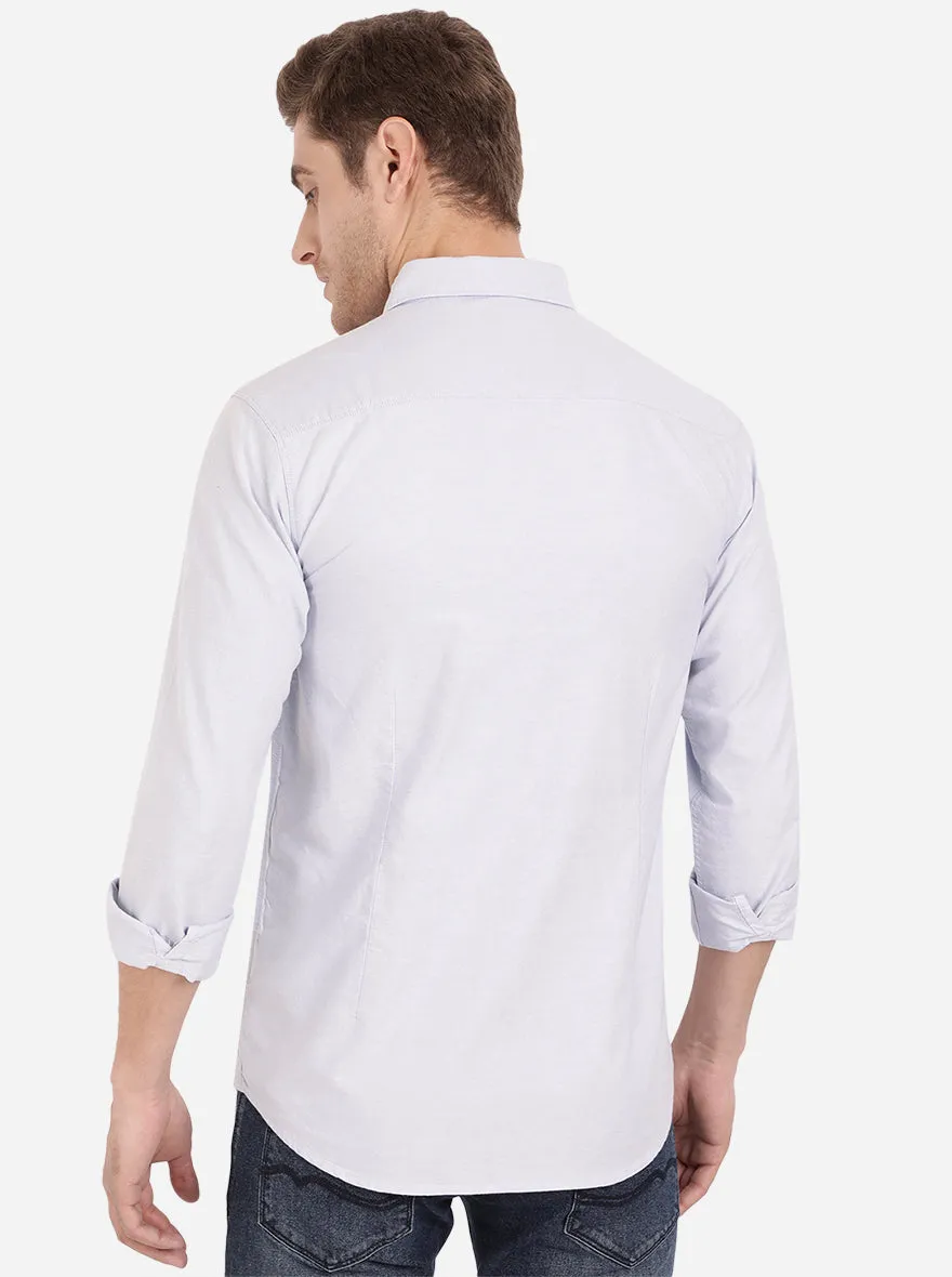 Powder Blue Solid Slim Fit Semi Casual Shirt | JadeBlue