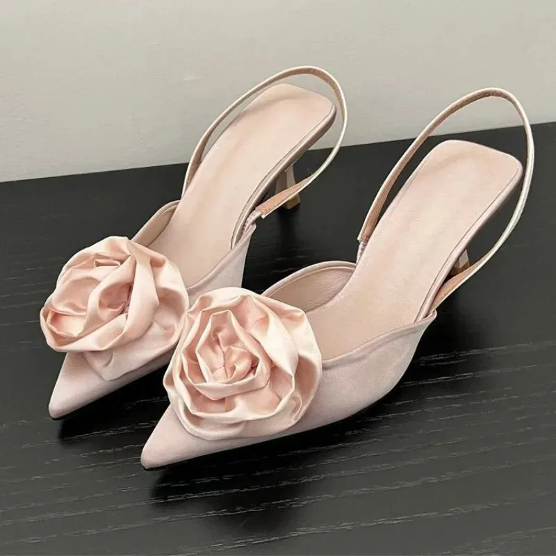 Rose Slingback Closed Toe Heels - Elegant Pointed Sandals