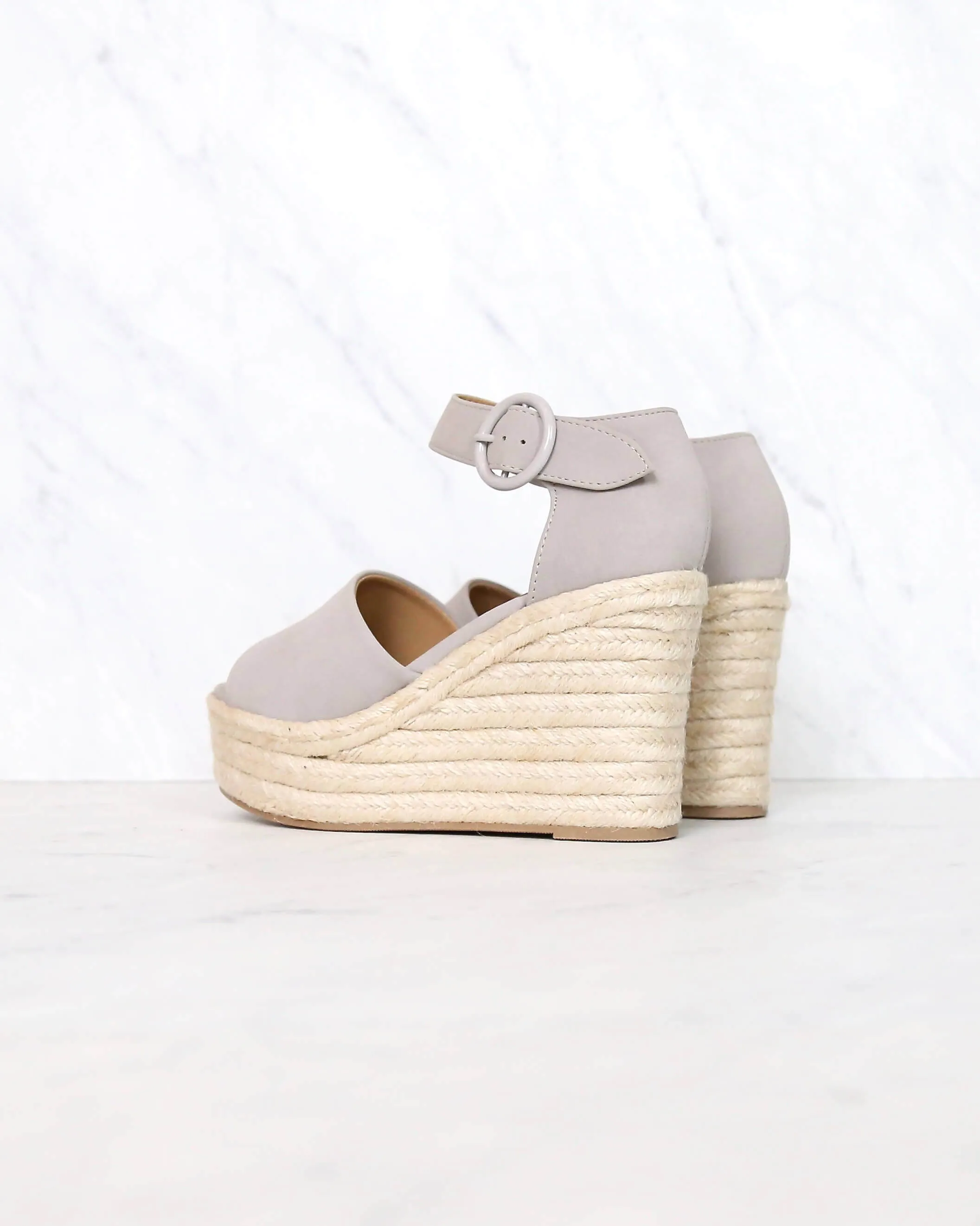 Sassy Espadrille Wedges in Light Grey