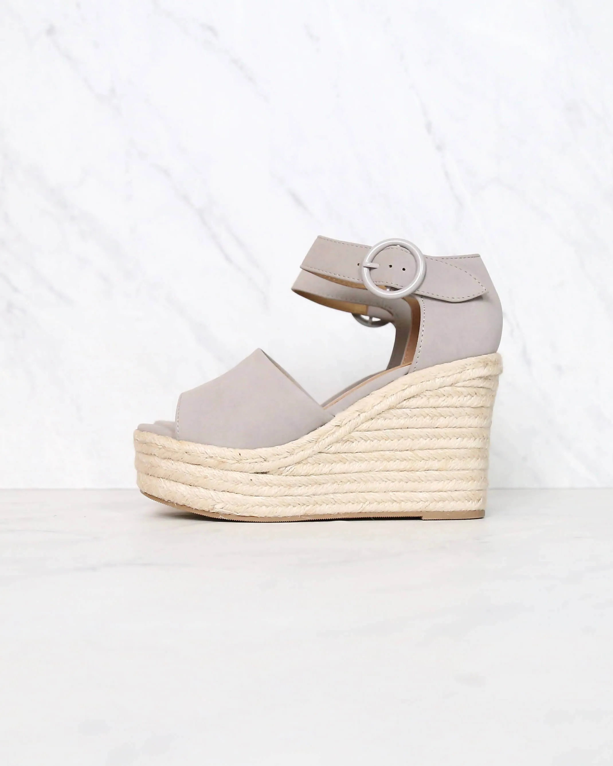 Sassy Espadrille Wedges in Light Grey