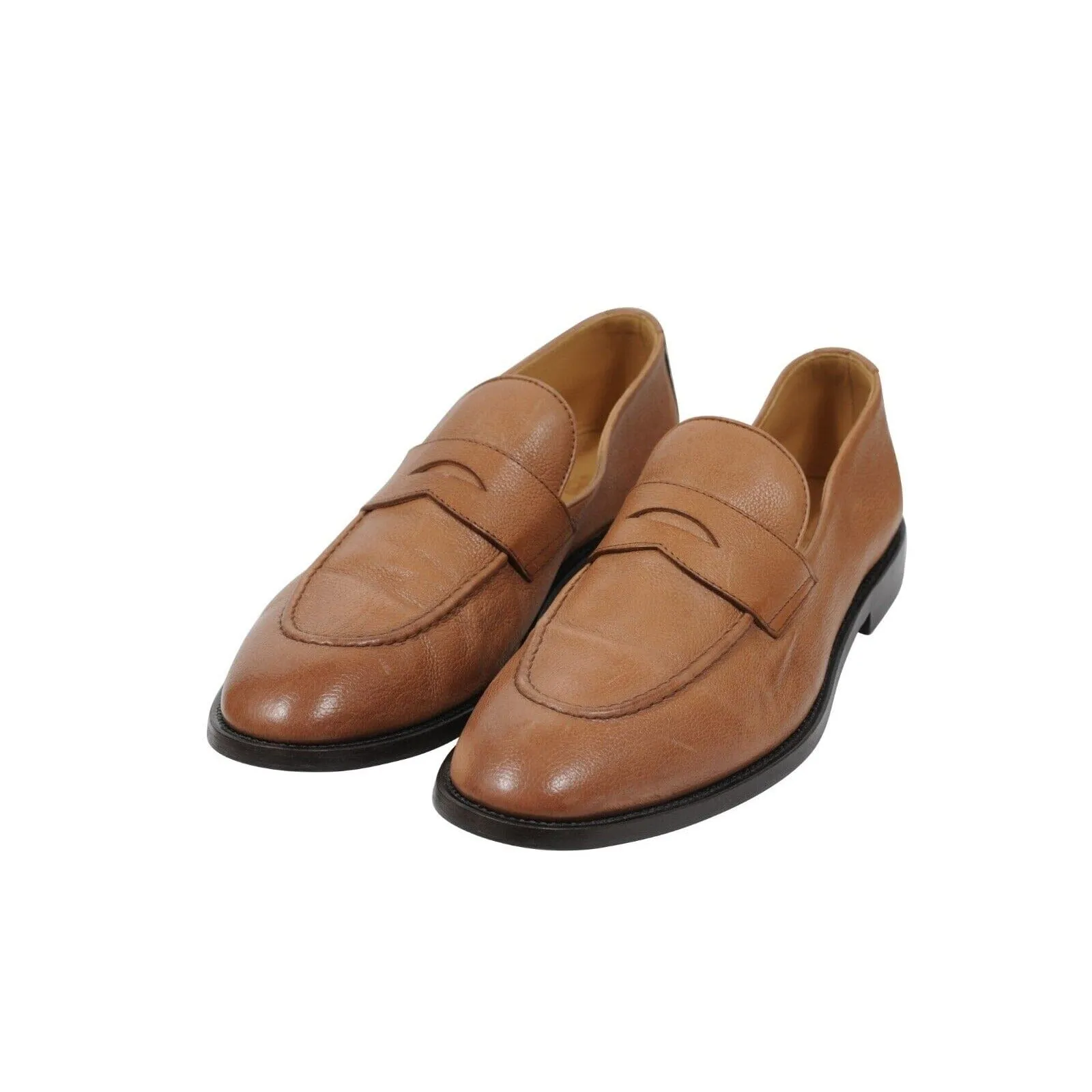 Tan Brown Leather Penny Loafers Slip On