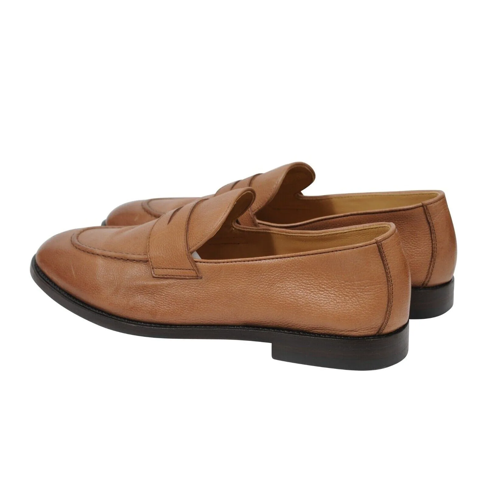 Tan Brown Leather Penny Loafers Slip On