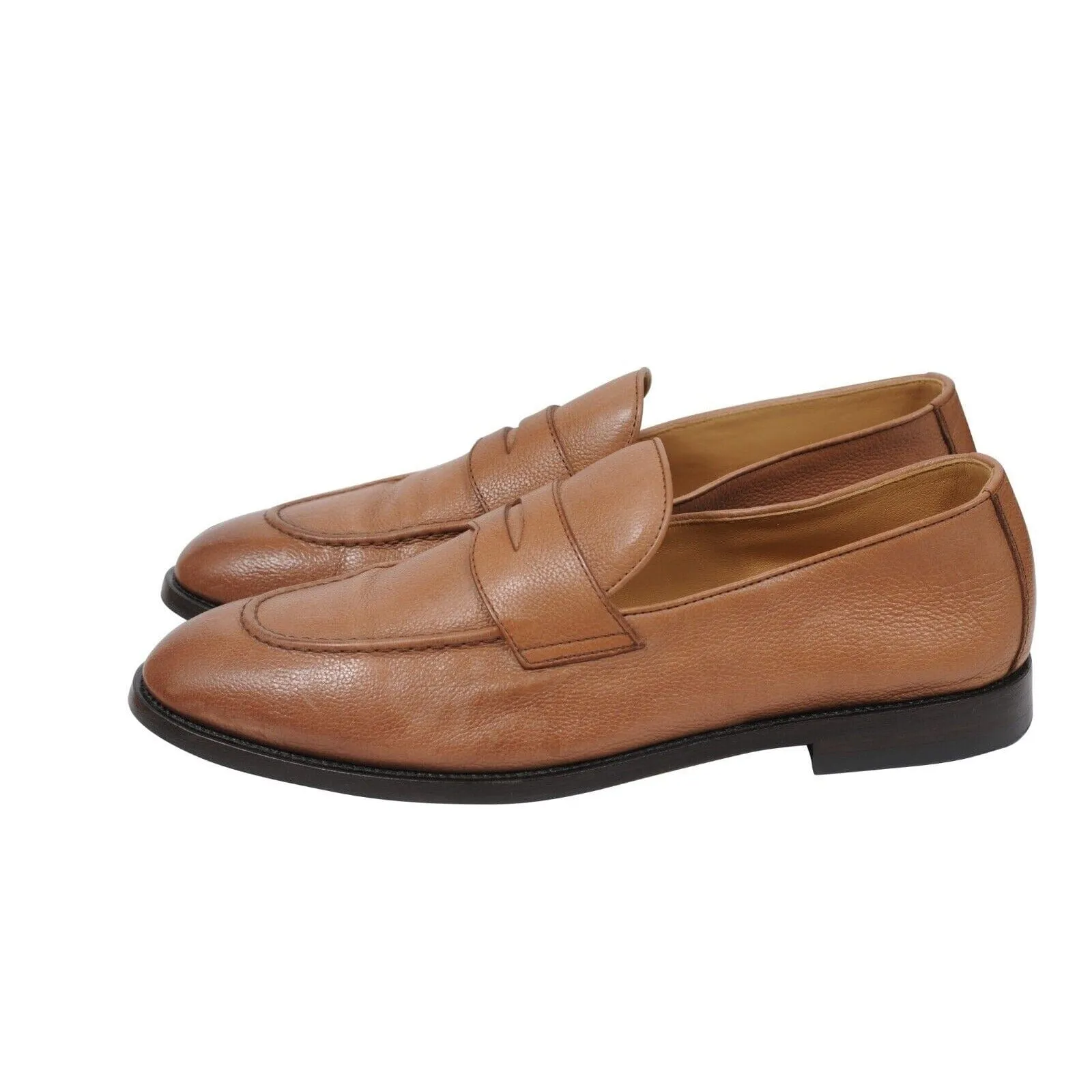 Tan Brown Leather Penny Loafers Slip On