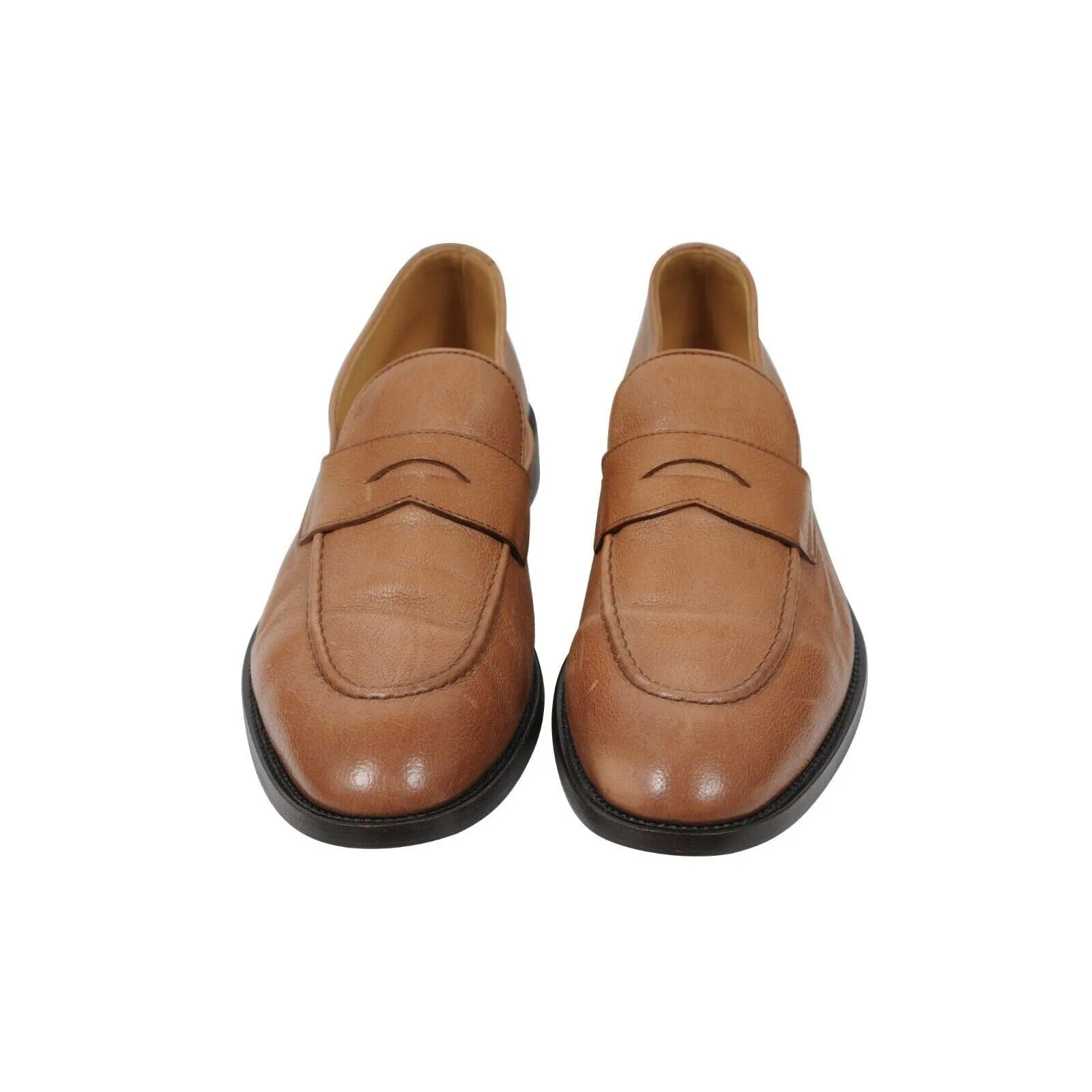 Tan Brown Leather Penny Loafers Slip On