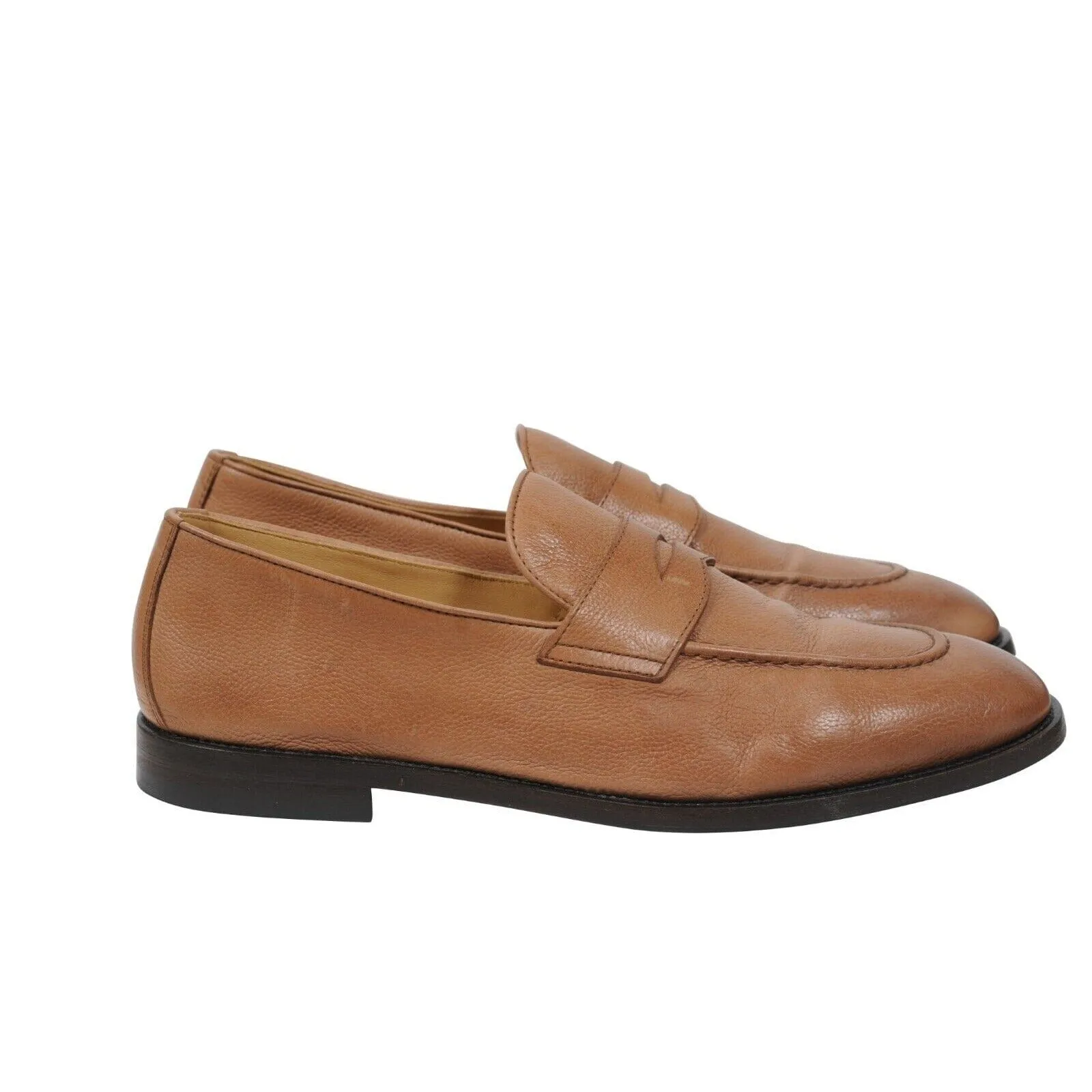 Tan Brown Leather Penny Loafers Slip On