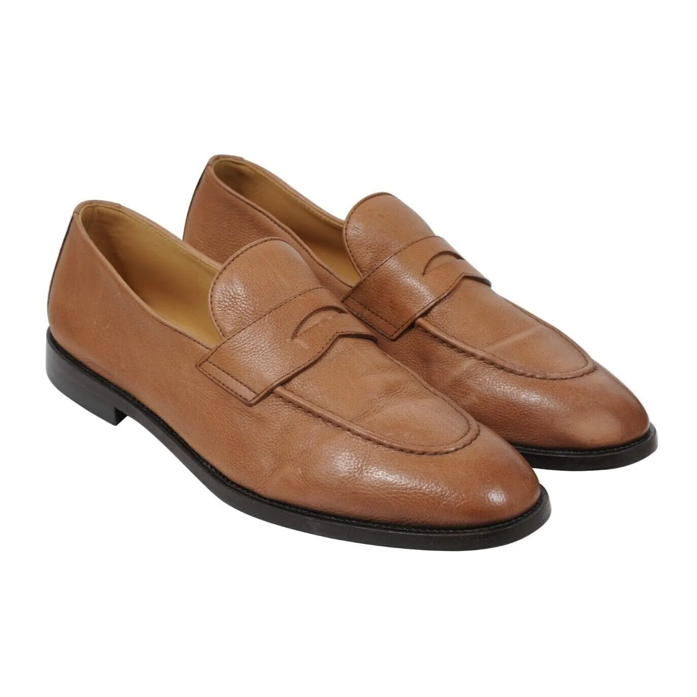 Tan Brown Leather Penny Loafers Slip On