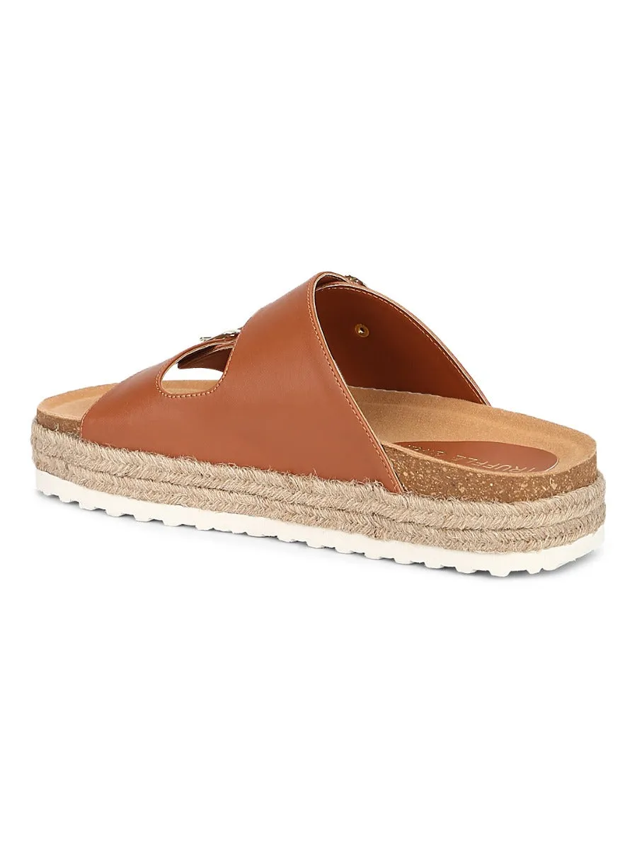 Tan PU Side Buckle Wedges Espadrilles Sandals