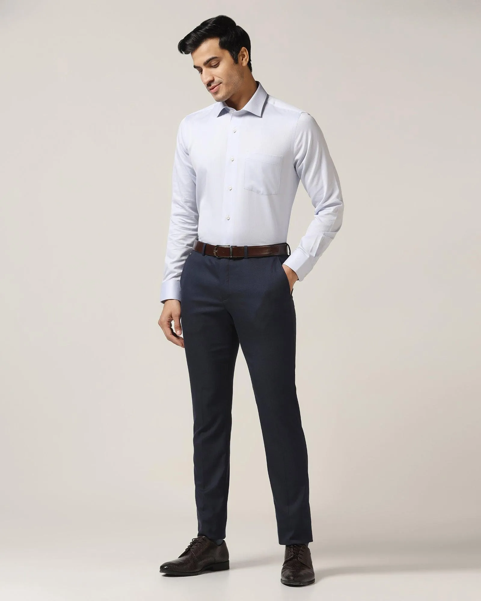 Temp Tech Formal Blue Textured Shirt - Shalom