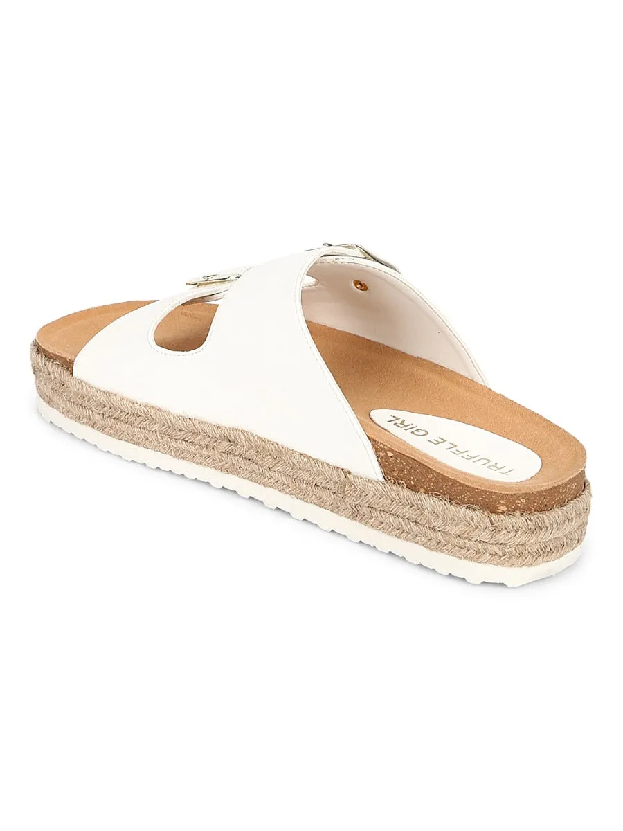 White PU Side Buckle Wedges Espadrilles Sandals