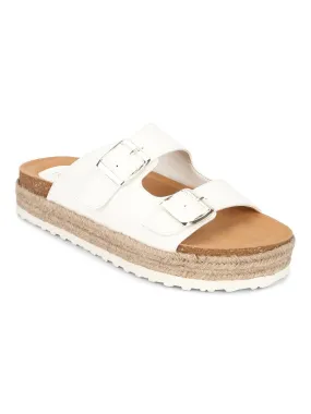 White PU Side Buckle Wedges Espadrilles Sandals